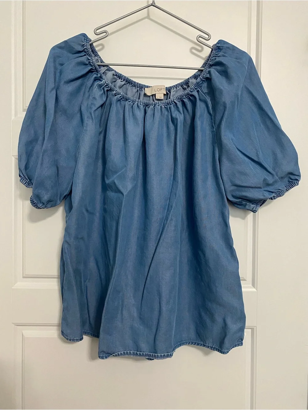 LOFT Dusty Blue Off-Shoulder Peasant Blouse